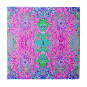 Cool Pink Blue and Purple Artsy Dahlia Bloom Tile