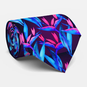 cool pink blue tropical leaf pattern  tie