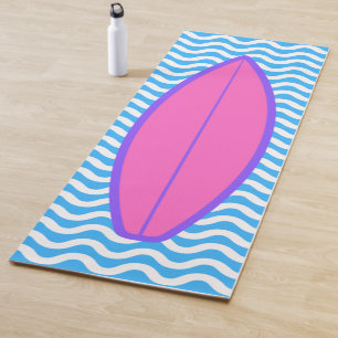 Cool Pink Blue Waves Surfing Yoga Mat