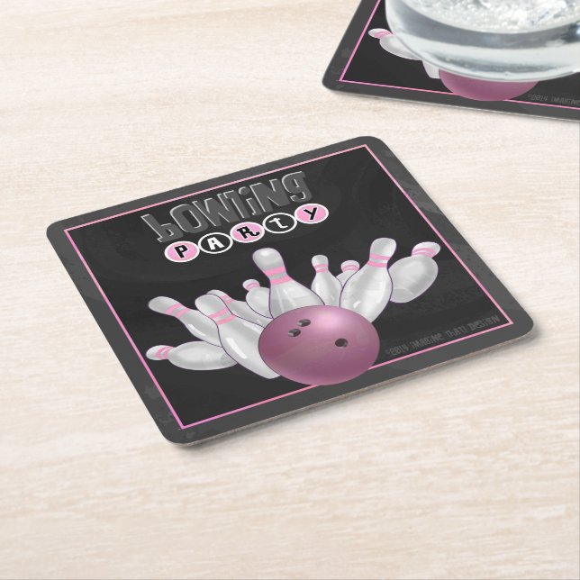 Cool Pink Bowling Party Coasters (Angled)