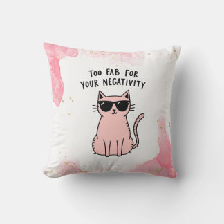 Cool Pink Cat Attitude Throw Pillow