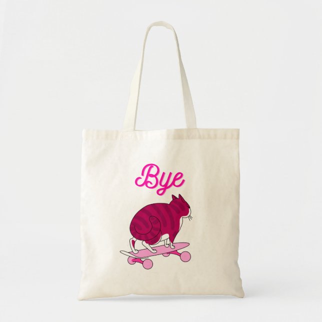 Cool Pink Cat Skating With Style Tote Bag (Front)