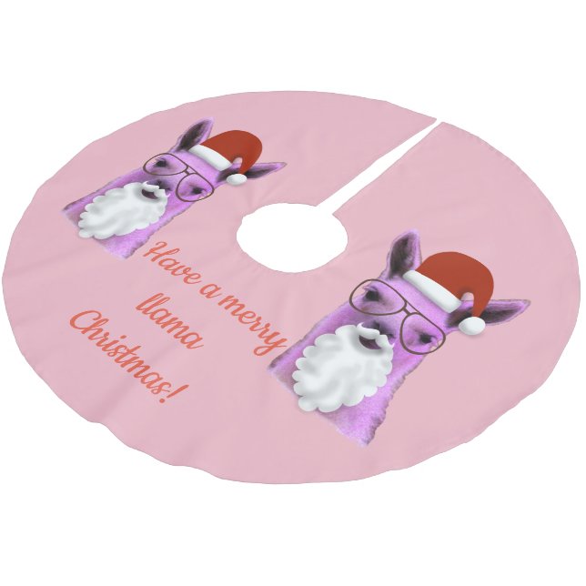 Cool Pink Christmas Llama Tree Skirt (Angled)