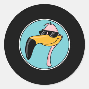 cool pink flamingo in sunglasses classic round sticker