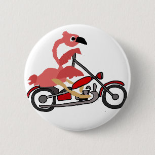 Cool Pink Flamingo Riding Motorcycle Cartoon 2 Inch Round Button