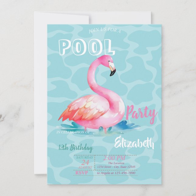 Cool Pink Flamingos Pool Summer Birthday  Invitation (Front)