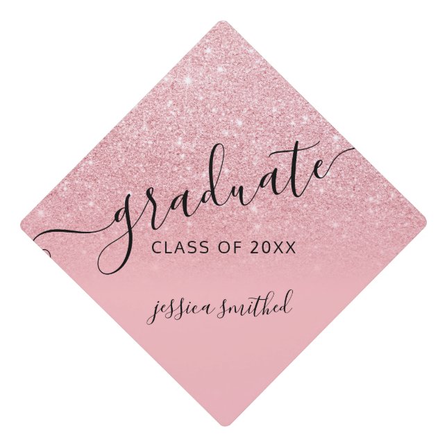 Cool pink glitter elegant chic typography graduate graduation cap topper (Front)