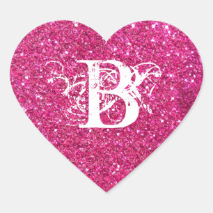 Cool Pink Glitter White Funky Initial Monogram Heart Sticker