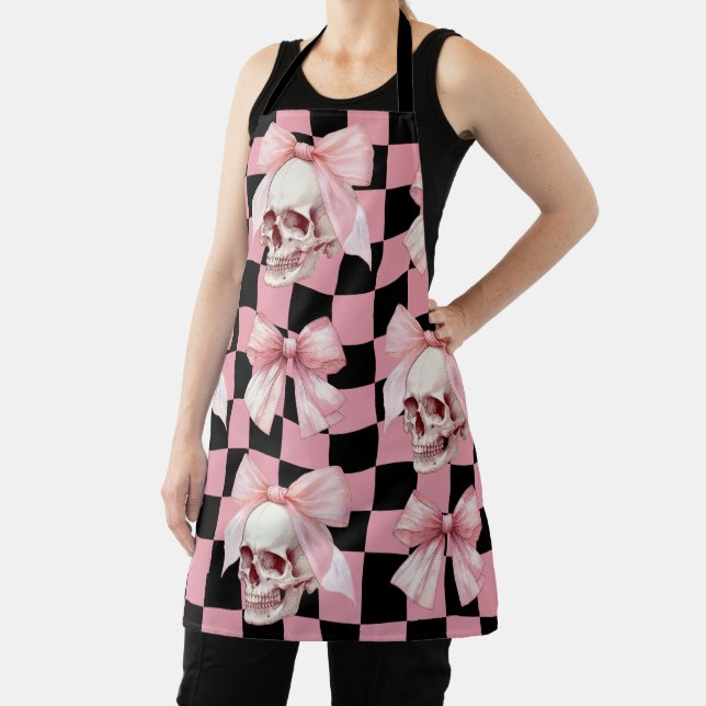 Cool Pink Kitchen Skeleton Halloween  Apron (Insitu)