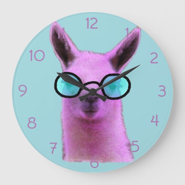 Cool Pink Llama! Large Clock (Front)