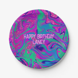 Cool Pink Purple Glitter Girl Birthday Slime Party Paper Plate