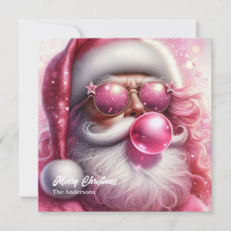 Cool pink Santa Claus blowing pink bubble gum Holiday Card