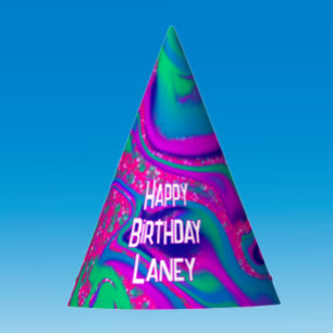 Cool Pink Teal Glitter Girl Birthday Slime Party Hat