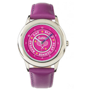 Cool pink tennis slogan with custom name watch