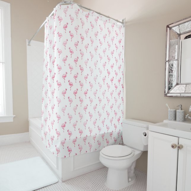 Cool Pink Tropical Flamingo Pattern on White (In Situ)