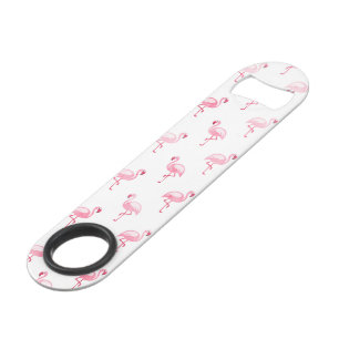 Cool Pink Tropical Flamingo Pattern on White Bar Key