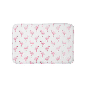 Cool Pink Tropical Flamingo Pattern on White Bath Mat