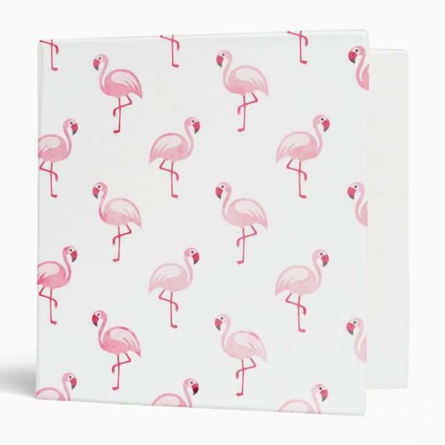 Cool Pink Tropical Flamingo Pattern on White Binder (Front/Inside)