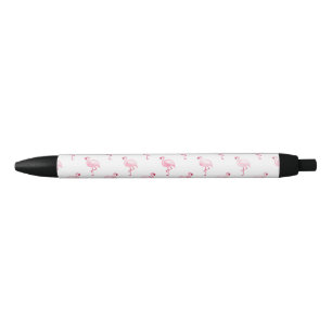 Cool Pink Tropical Flamingo Pattern on White Black Ink Pen