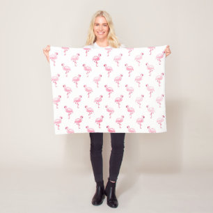 Cool Pink Tropical Flamingo Pattern on White Fleece Blanket