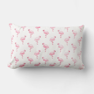 Cool Pink Tropical Flamingo Pattern on White Lumbar Pillow