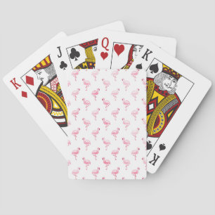Cool Pink Tropical Flamingo Pattern on White Playing Cards