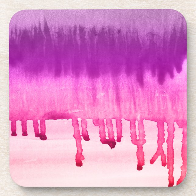 Cool Pink Violet Watercolors Ombre Coaster (Front)