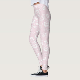 cool pink white flowers floral hip design leggings