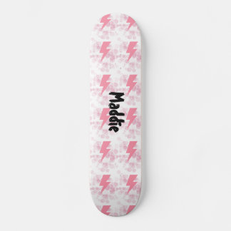 Cool Pink & White Lightening Design Girls Custom Skateboard
