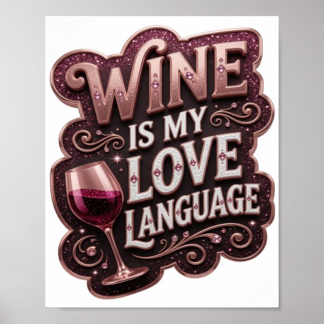 Cool Pink WINE IS MY LOVE LANGUAGE Poster (Front)