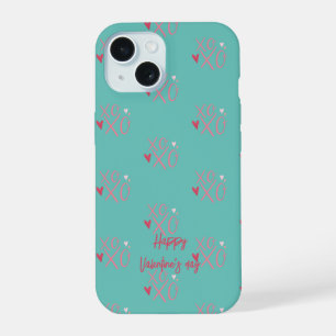 Cool Pink "XOXO"Hearts Happy Valentine's Day iPhone 15 Case