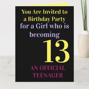 Cool Pink Yellow 13 Birthday Party Invitation Card