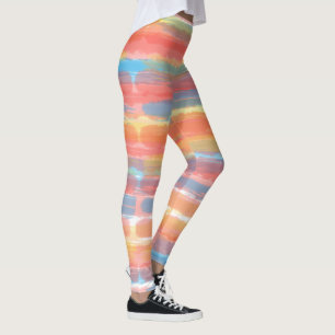 Cool Pink Yellow Blue Stripes Leggings