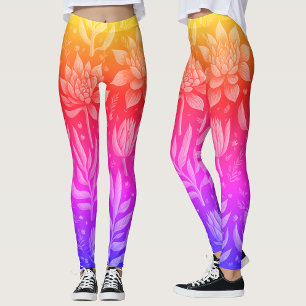 Cool Pink Yellow Gradient Garden Succulents Flora Leggings
