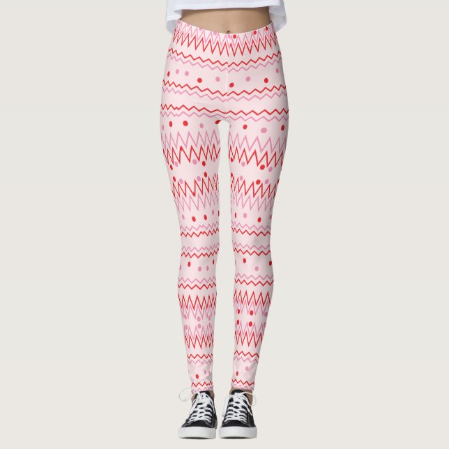 Cool Pink Zigzag Chevron Leggings (Front)
