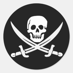 Cool Pirate Skull Crossed Swords Black Halloween Classic Round Sticker