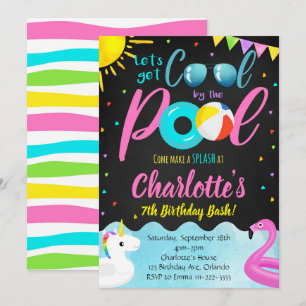 Cool Piscine Fête Nage Anniversaire Invitation