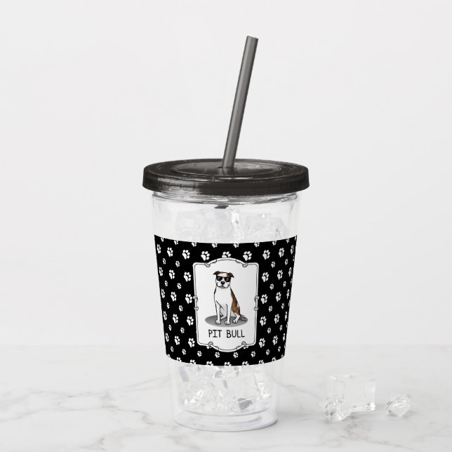 Cool Pit Bull and Sunglasses (lt brindle white 3) Acrylic Tumbler (Back Ice)