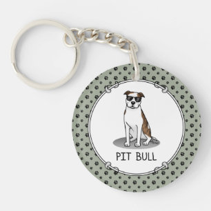Cool Pit Bull and Sunglasses (lt brindle white 3) Keychain