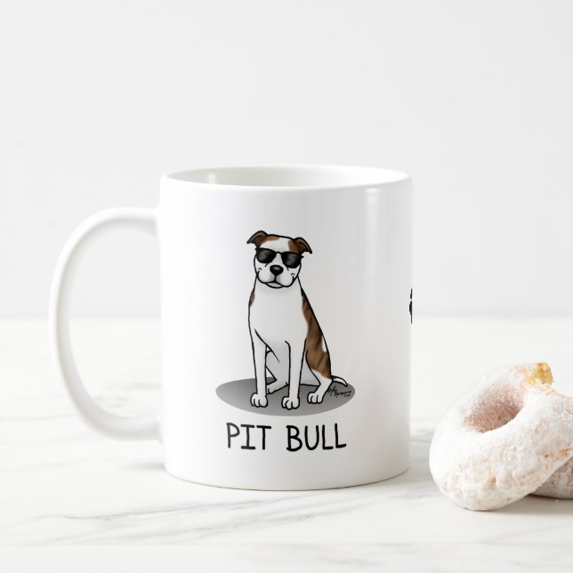 Cool Pit Bull with Sunglasses (lt brindle white 3) Coffee Mug (With Donut)