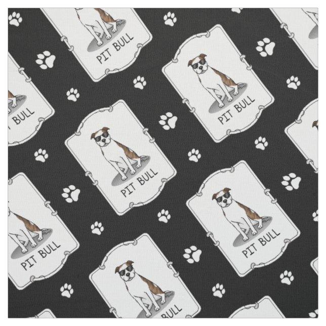 Cool Pit Bull with Sunglasses (lt brindle white 3) Fabric (Swatch)