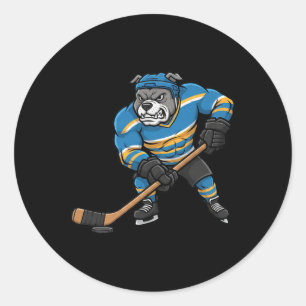 Cool Pitbull Hockey Player Dog Sport Design  Classic Round Sticker