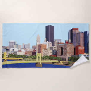 Cool Pittsburgh Skyline Computer Illustration Beach Towel