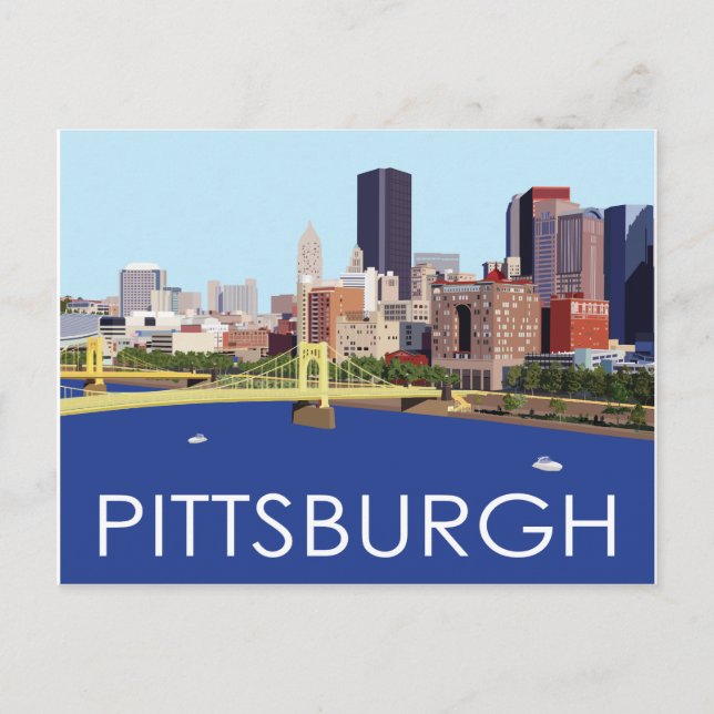 Cool Pittsburgh Skyline Computer Illustration Postcard (Front)