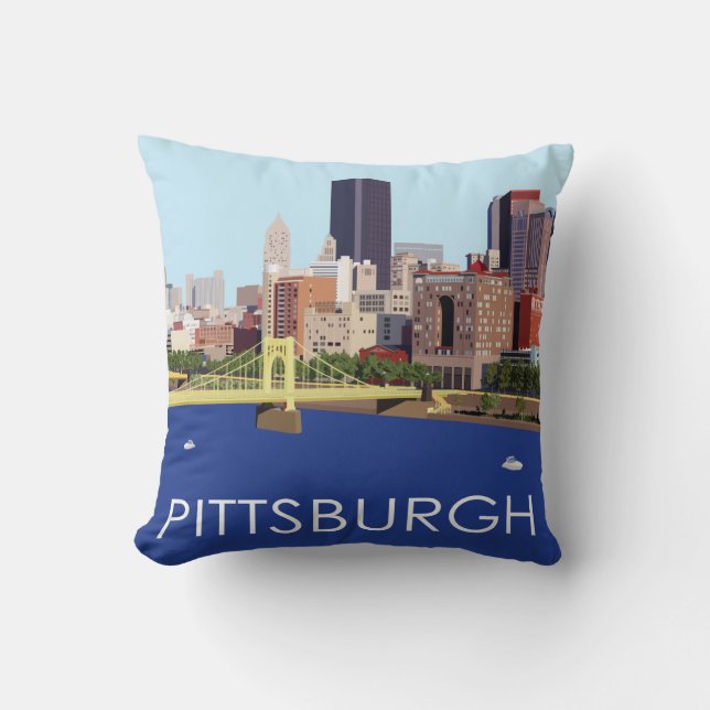 Cool Pittsburgh Skyline Computer Illustration Throw Pillow (Front)