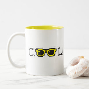 Cool Pixel Sunglasses Typography – Retro Y2K Two-Tone Coffee Mug