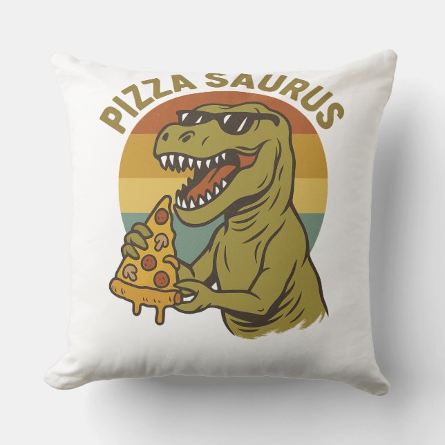 Cool Pizza Dino in Retro Style Throw Pillow (Front)