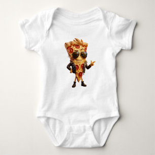Cool Pizza Slice Mascot in Leather Jacket Art Baby Bodysuit