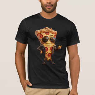 Cool Pizza Slice Mascot in Leather Jacket Art T-Shirt