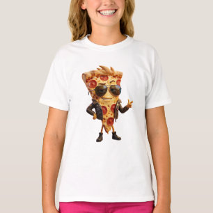 Cool Pizza Slice Mascot in Leather Jacket Art T-Shirt